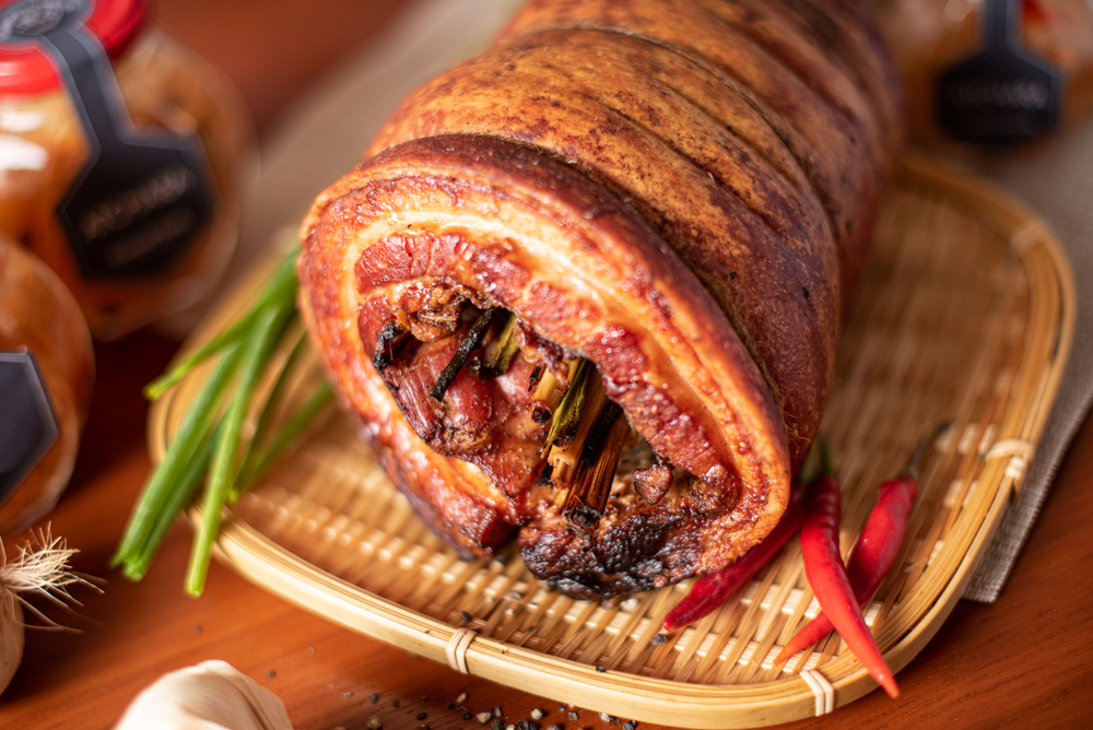 Crackling Pork Belly & Salami Stuffing